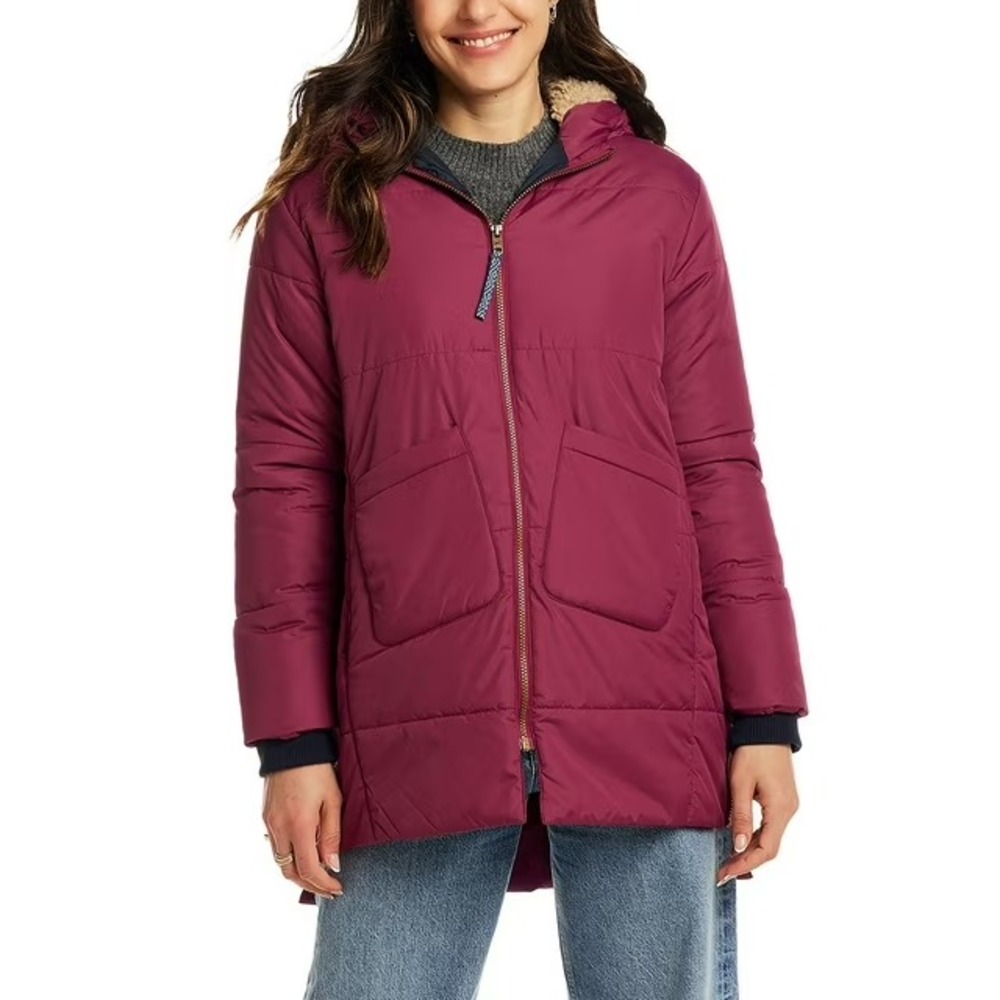 Weatherproof Women Hooded Puffer Jacket Red Size Medium Mid-Length Pockets